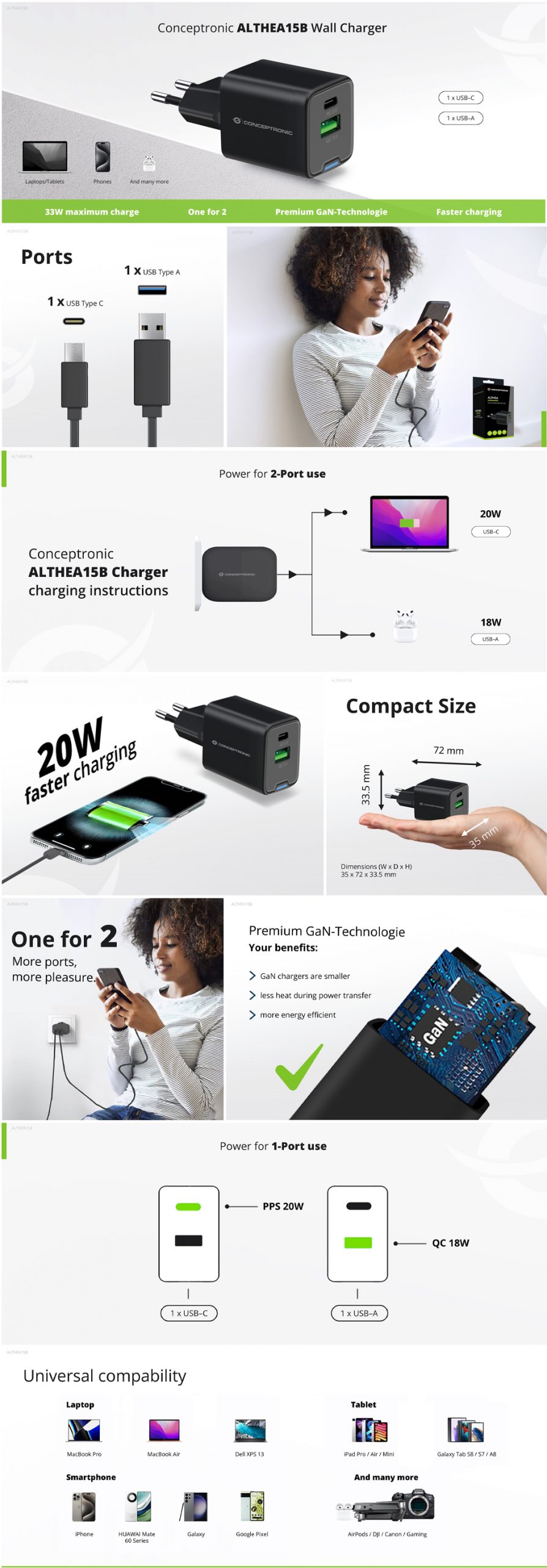 Althea15B Wall Charger with Cable