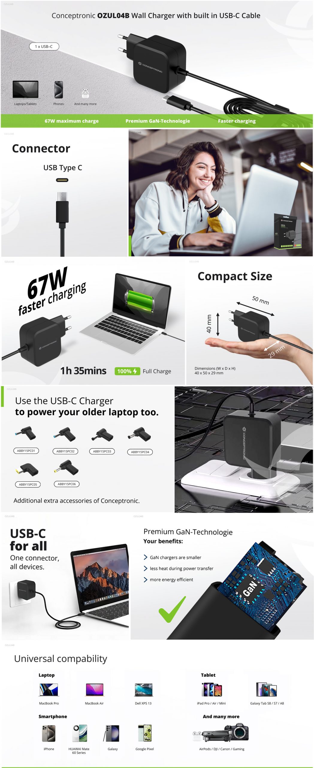 OZUL04BE 67W GaN USB PD Charger